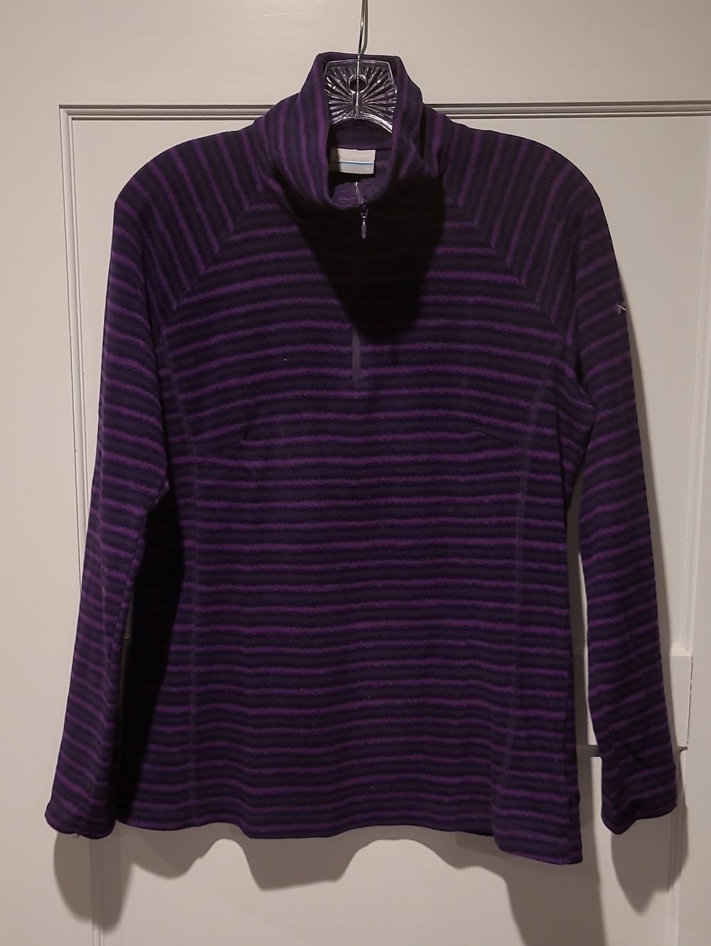 Women's Purple Striped Half-Zip Turtleneck Sweater